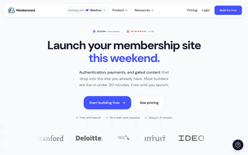Screenshot of the Memberstack homepage
