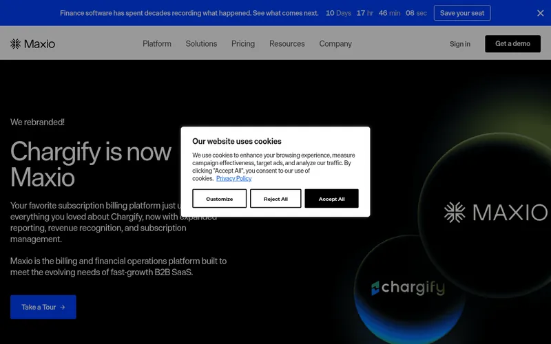 Screenshot of the Maxio homepage