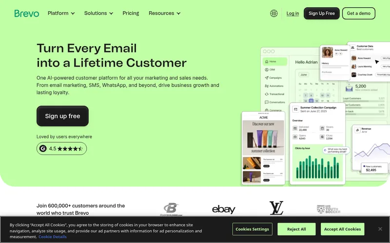 Screenshot of the Brevo homepage