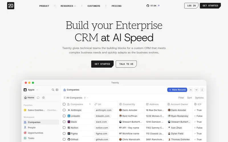 Screenshot of the Twenty homepage