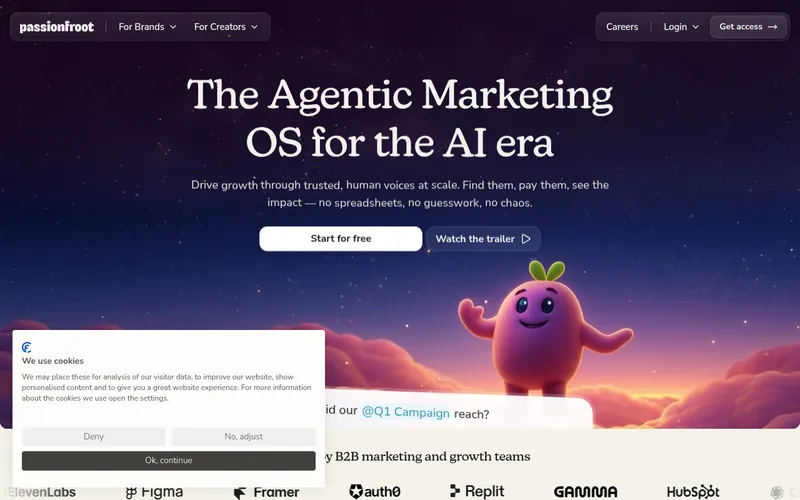 Screenshot of the Passionfroot homepage