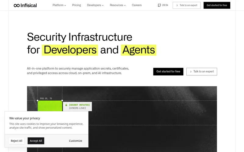 Screenshot of the Infisical homepage