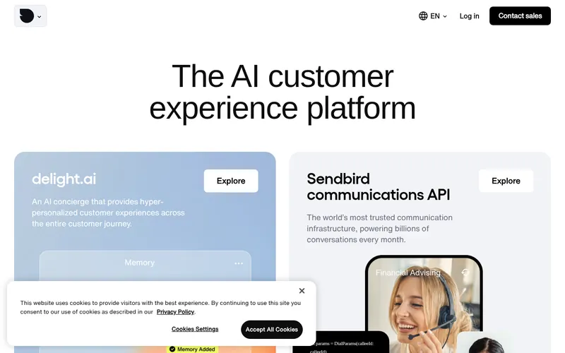 Screenshot of the Sendbird homepage