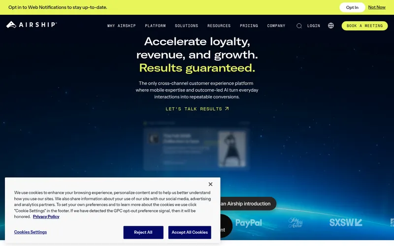 Screenshot of the Airship homepage