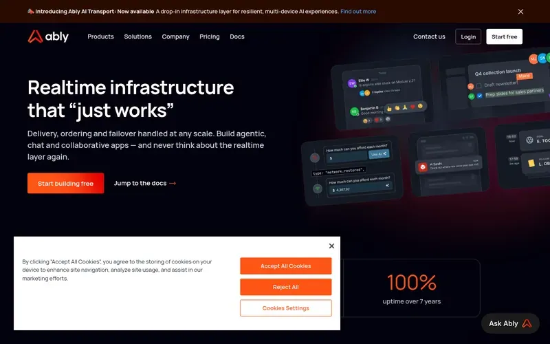 Screenshot of the Ably homepage