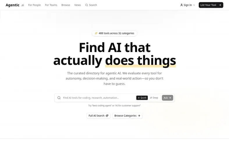 Screenshot of the Agentic.ai homepage