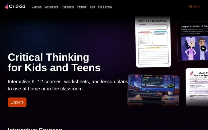 Screenshot of the Critikid homepage