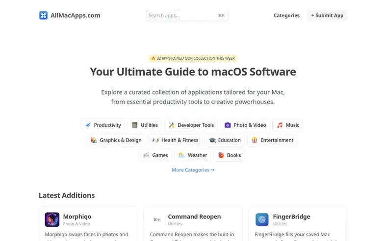 Screenshot of the All Mac Apps homepage