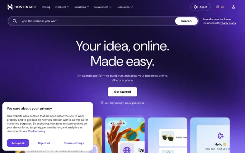 Screenshot of the Hostinger homepage