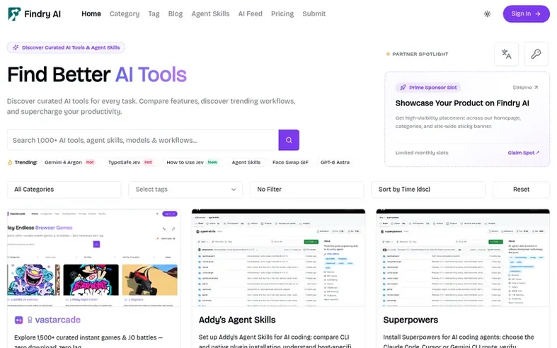 Screenshot of the Findry AI homepage