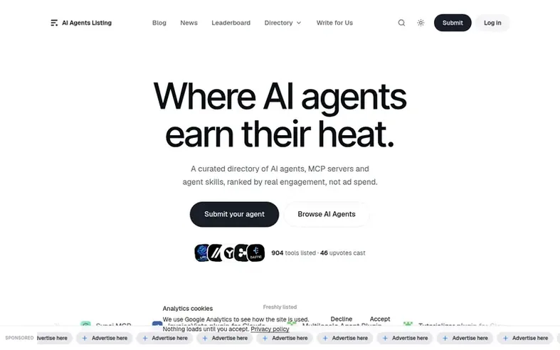 Screenshot of the AI Agents Listing homepage
